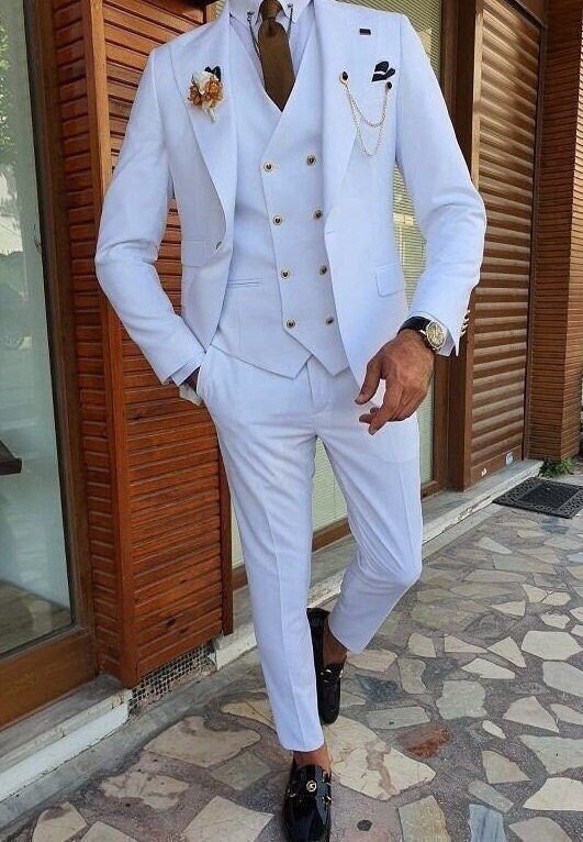 White suit hotsell with gold vest