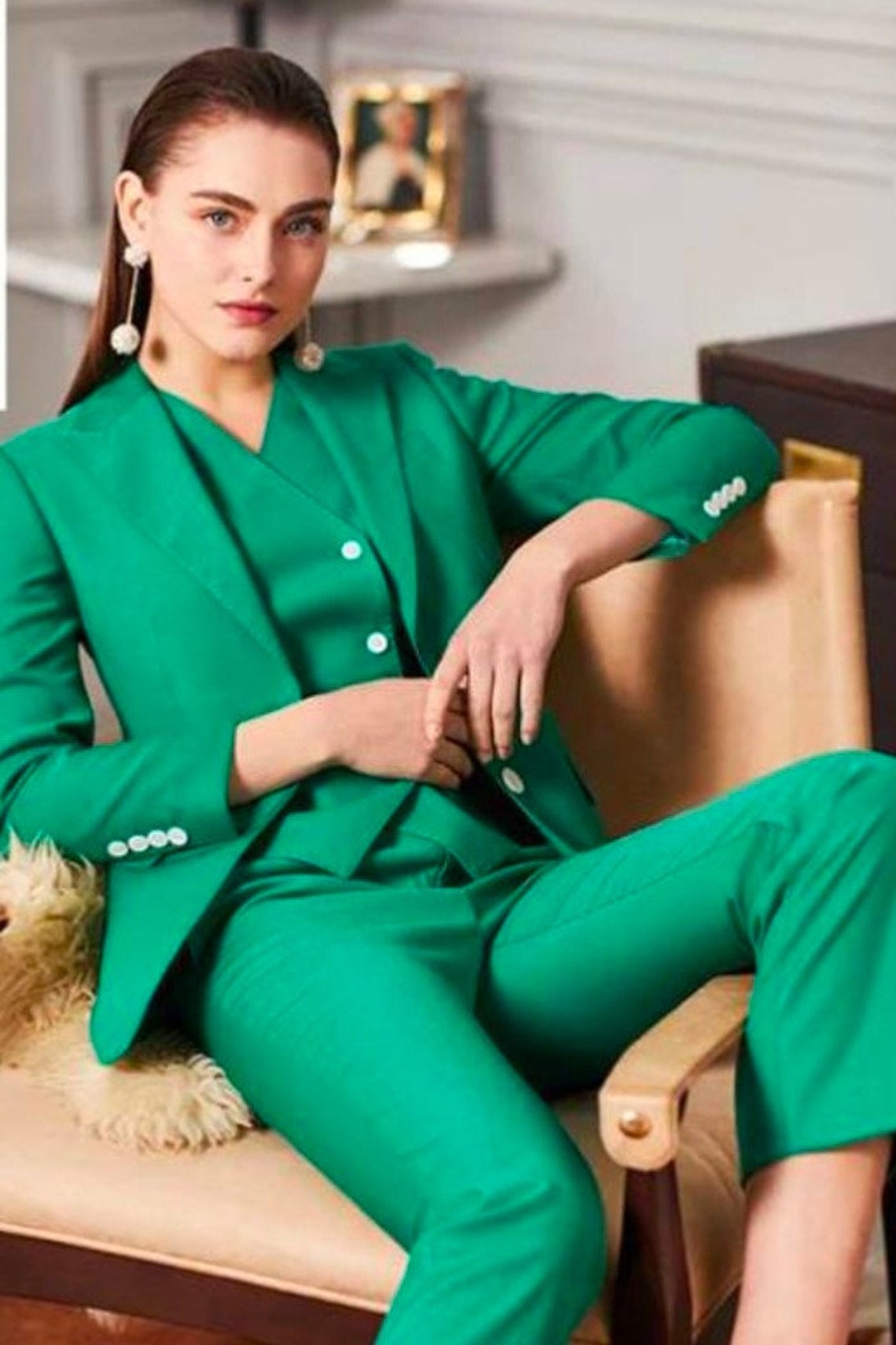 Womens Suits Green 3 Piece Suits Wedding Slim Fit Suits 2 Etsy