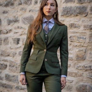 Women Suits Green Wedding Women suits Slim Fit Formal Fashion Three Piece Suits For Women Classic Official Green 2 Button Suits image 1