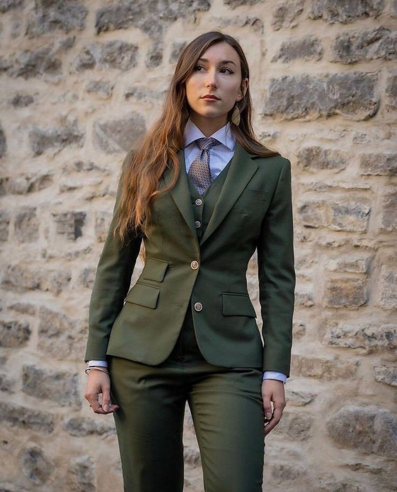 Women Suits Green Wedding Women suits Slim Fit Formal Fashion Three Piece Suits For Women Classic Official Green 2 Button Suits image 1