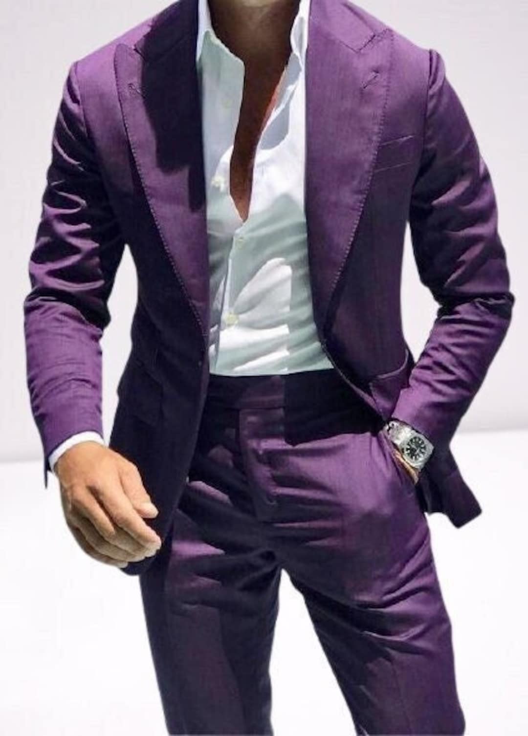 Mens Suits Purple Wedding Suits Peak Lapel Suits Groom Wear 2