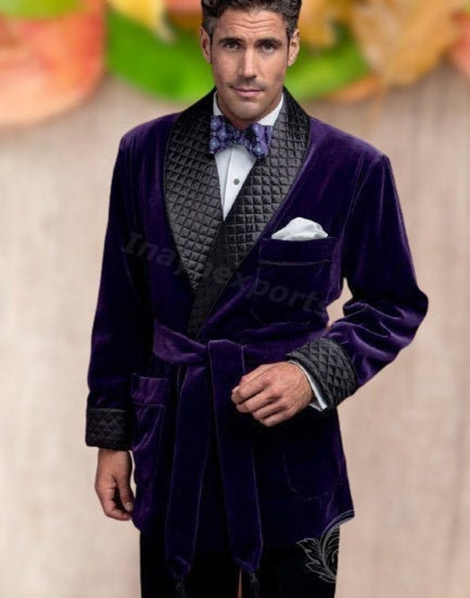 Men Quilted Smoking Jacket Purple Velvet Smoking Coat Hosting Etsy