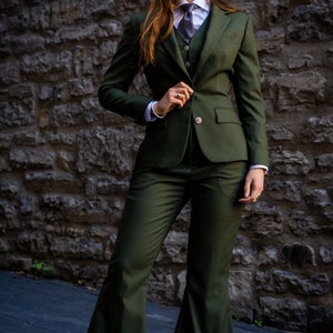 Women Suits Green Wedding Women suits Slim Fit Formal Fashion Three Piece Suits For Women Classic Official Green 2 Button Suits image 2
