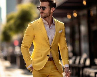 Suits For Men Yellow Classic Men Suits 2 Button Stylish Slim Fit Prom Suits Formal Single Breast Office Suits Men 2 Piece Suits