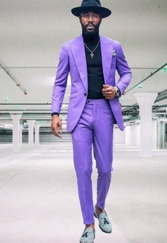 Men Suits Formal Fashion Purple Vintage 2 Piece Suits Wedding Groom Suits  Peak Lapel Slim Fit Suits Men Classic Suits 