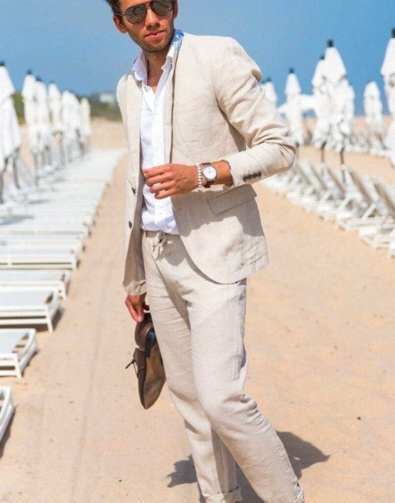 Men Suits Beige Linen 2 Piece Suits Groom Wear Linen Stylish - Etsy