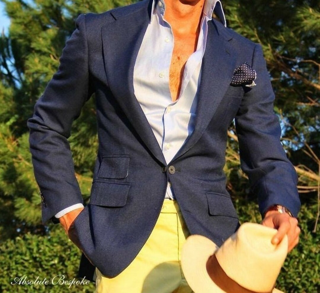 Mens Elegant Jackets Navy Blue Classic Coat One Button Etsy