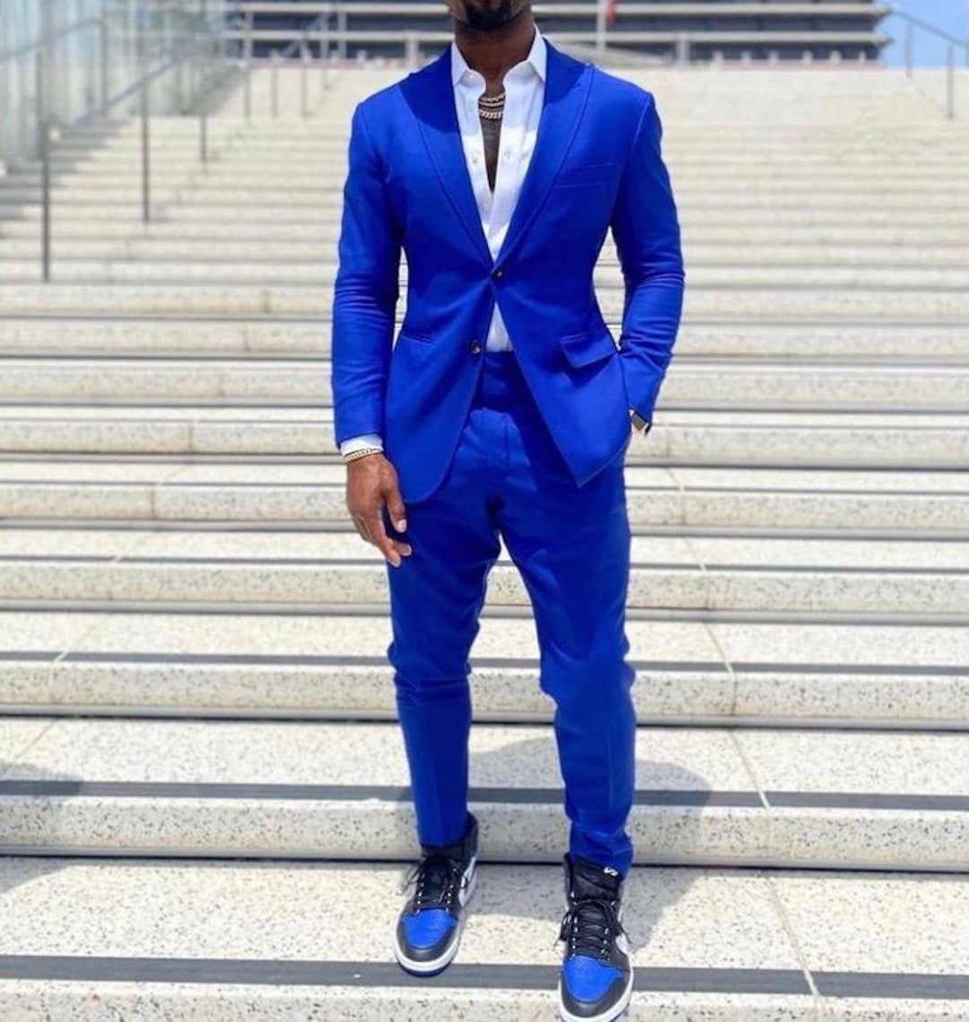 Men Suits Classic Royal Blue Vintage Suits 1 Button Wedding Suits Slim