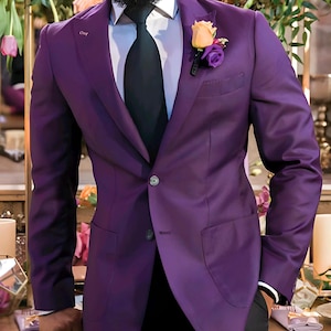 Fashion Black Lapel Designer Wedding Suits For Men Purple main image 1