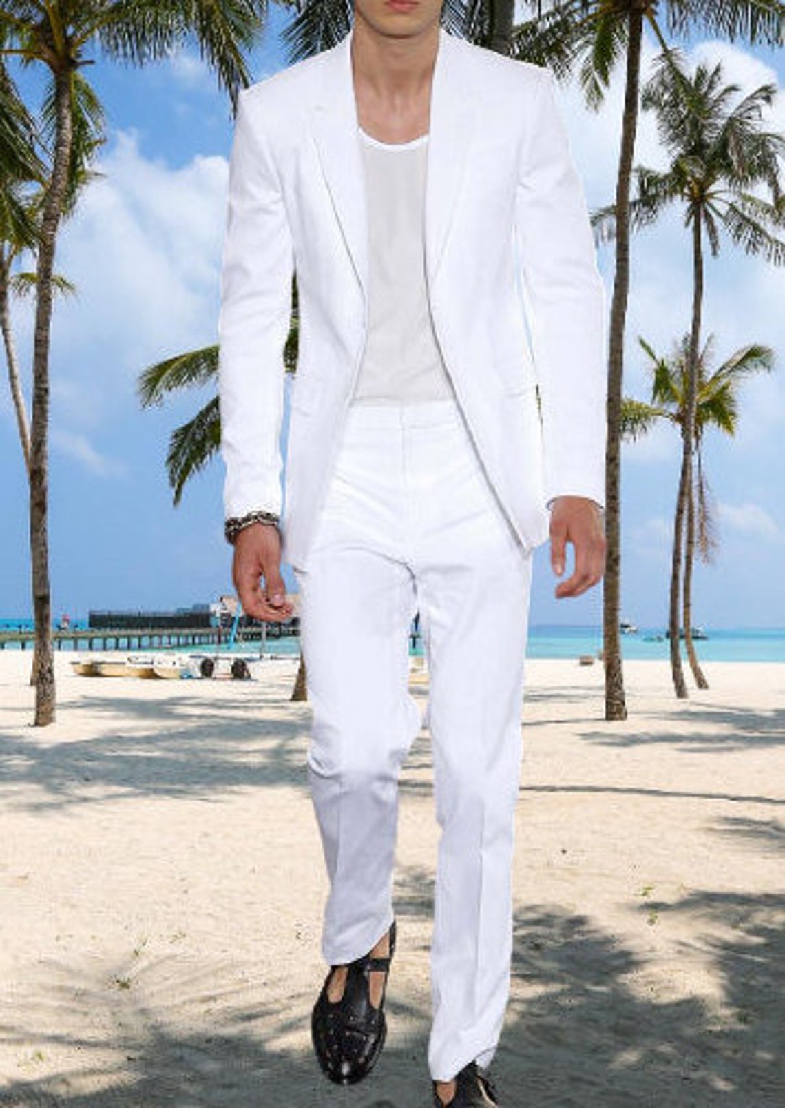 Mens Suits White Beach Linen Suits Groomsmen 2 Piece Suits Men | Etsy