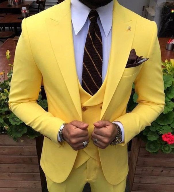 Men Yellow Suits Wedding Groom Peak Lapel Men Stylish Suits - Etsy