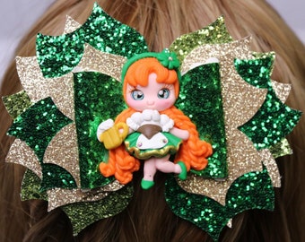 Green And Gold Girl St. Patrick's Day Hair Bow Stacked Boutique Handmade