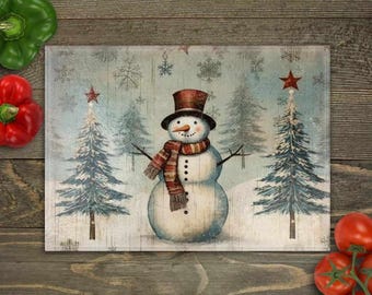 Winter-rustikaler Schneemann-Feiertags-Schnee-Weihnachtsglas-Schneidebrett