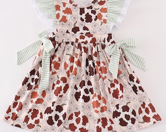 Abby & Evie Girl's Boutique Cotton Pumpkin Daisy Leopard Girl Dress Fall Thanksgiving Matching Sibling