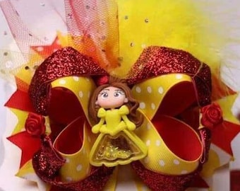 Vestido agitador de princesa rojo y amarillo, lazo para el pelo de muñeca de arcilla, Boutique hecha a mano apilada