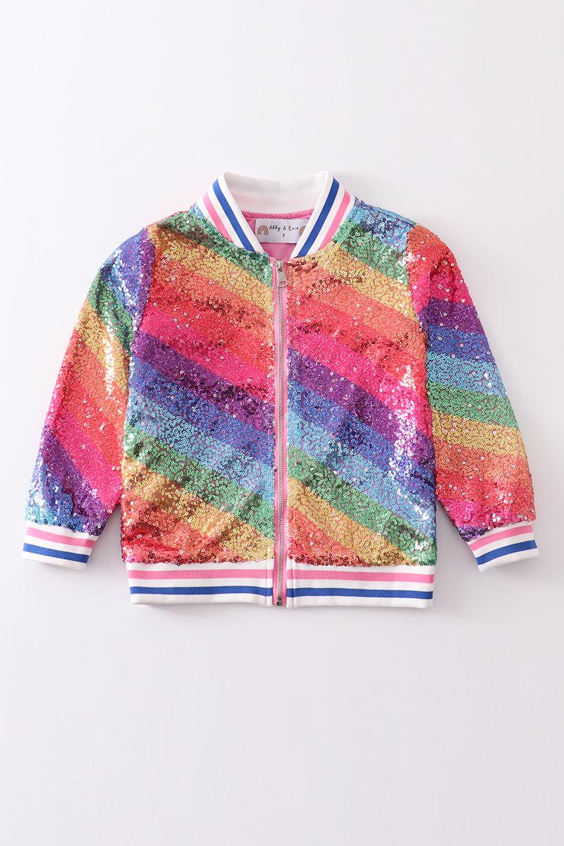 Abby & Evie Girl's Boutique Sequin Rainbow Bomber Jacket - Etsy