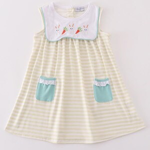 Abby & Evie Girl&#39;s Boutique Gelb Osterhase Mädchen Besticktes Stickerei Kleid Passendes Geschwister