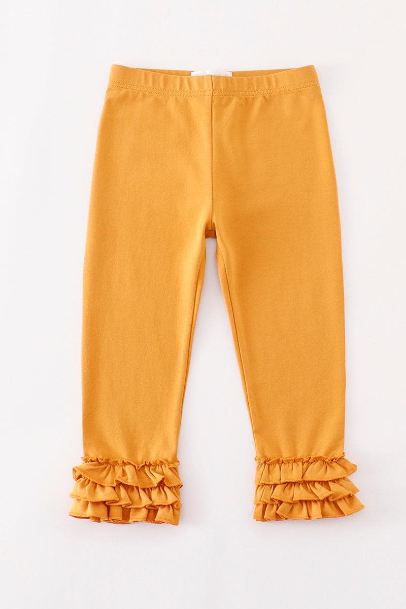 Cotton Castle Girl's Boutique Platinum Yellow Ruffle Girl Pants Leggings To Match Autumn Halloween Line Matching Sibling