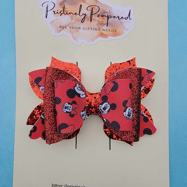 Red Glitter Mouse Hair Bow Stacked Handmade Boutique