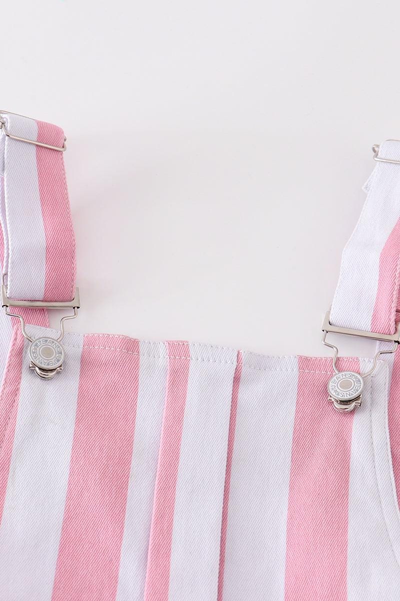 Abby & Evie Girl's Boutique Pink Stripe Denim Strap Overall Dress Coveralls Retro