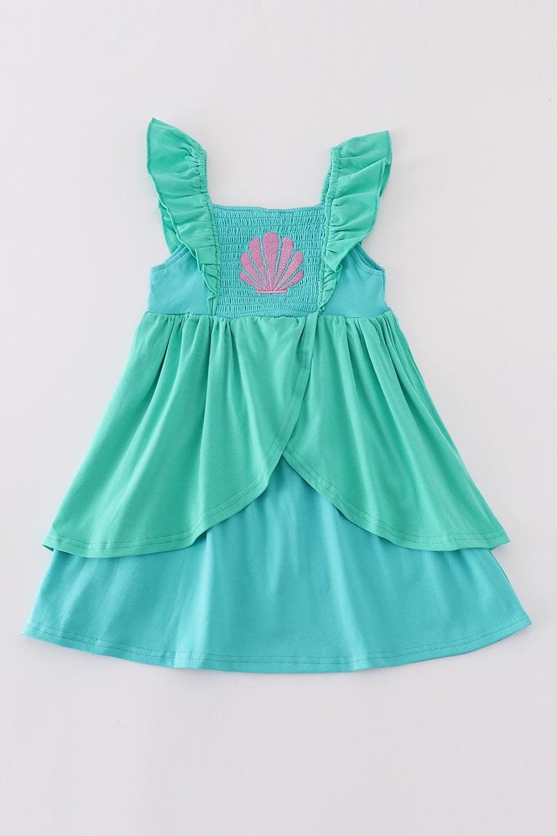 chinese dress ladies Girl's Marine Mermaid Smocked Bishop Dress in Aqua Size 6 main image 0
