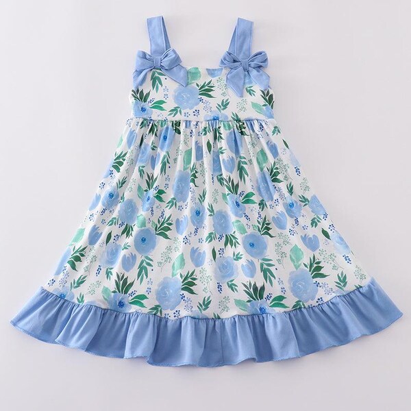 Abby & Evie Girls's Boutique katoenen rustige jurk met bloemenstrik en bloemenstrik Mommy and Me Matching voor broers en zussen