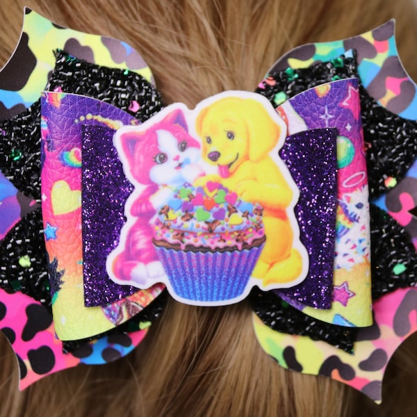 Multicolor Black And Purple Dog Cat Cupcake Hair Bow Stacked Handmade Boutique