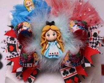 Rode en blauwe prinses Clay Doll haarstrik handgemaakte gestapelde Boutique