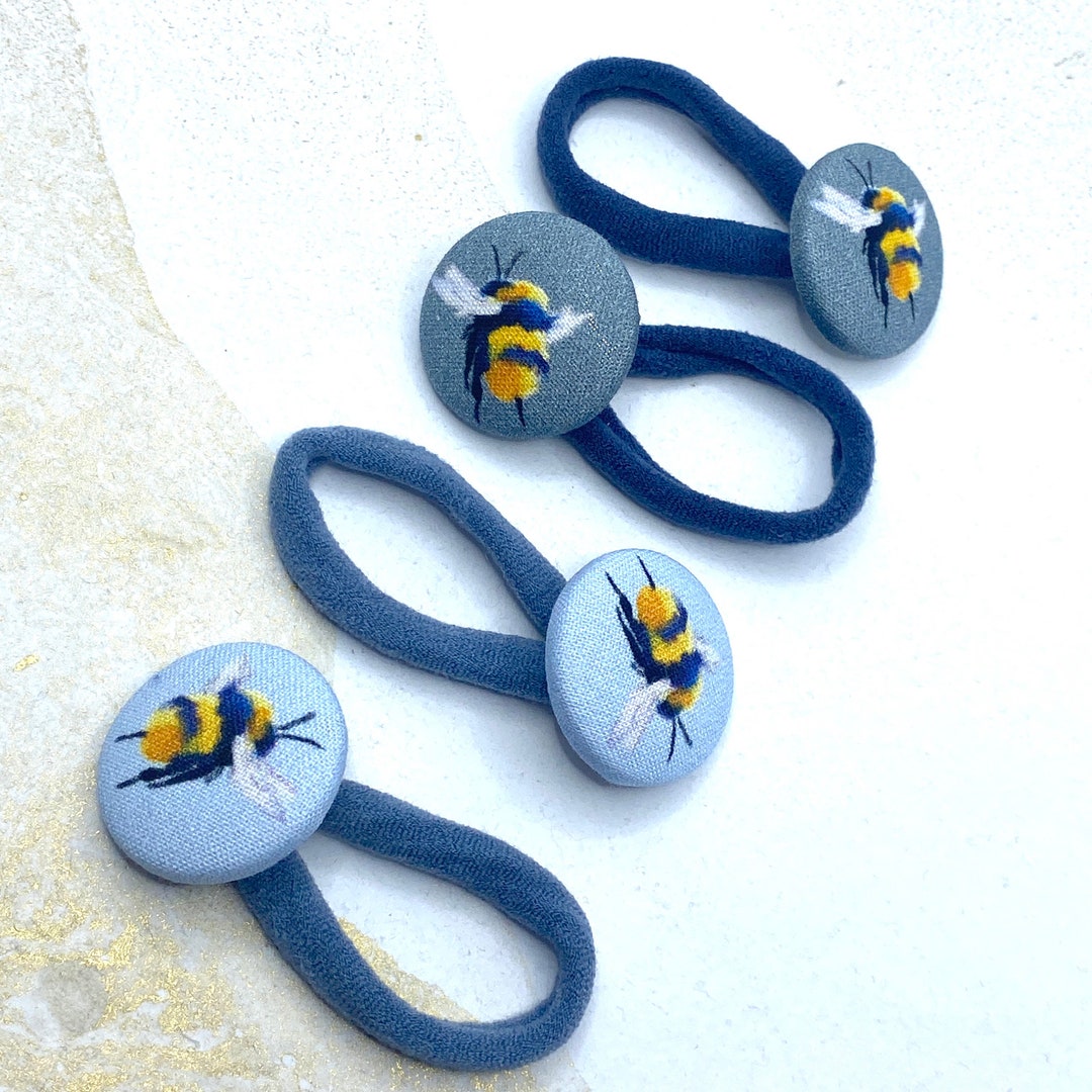 Button bobbles with bumble bee print, bee button elastics, matching ...
