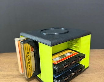 Vintage 1980s Green Plastic Cassette Holder, 20-32 Tape Storage Cube