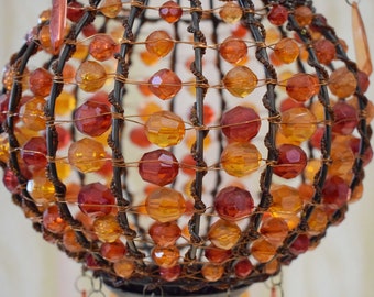 Portacandele sospeso vintage in rame con perline, lanterna per lumini