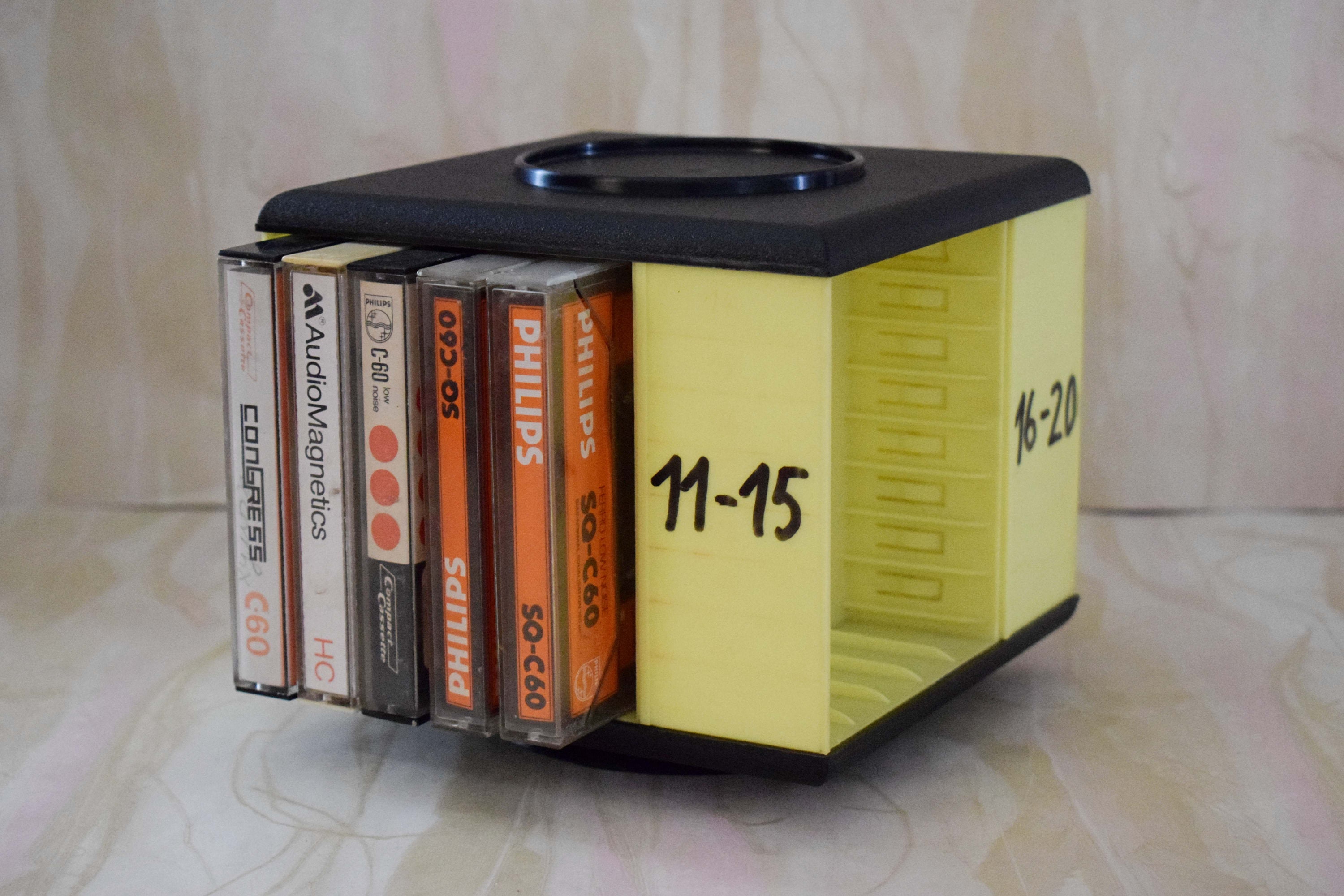Cassette holder, cassette cube, audio cassette bar, 80s green, tape
