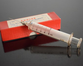 Glass medical syringe, China glass syringe, Vintage syringe, Reusable syringe, Medical instrument, Hypodermic syringe, Collection item
