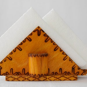Vintage Serviettenhalter aus Holz, Handgemachter Serviettenhalter, Zahnstocherhalter, Vintage Küchendekor