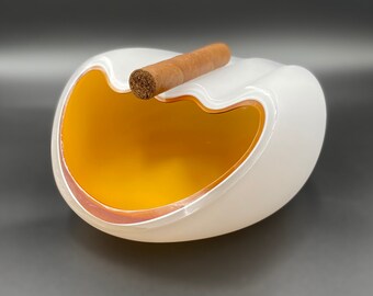 Handblown Amber Cigar Ashtray - Czevitrum Salamander hand blown glass ashtray