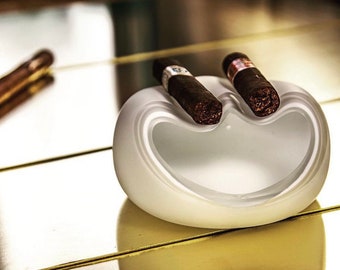Handblown White Cigar Glass Ashtray - Czevitrum Salamander hand blown glass ashtray