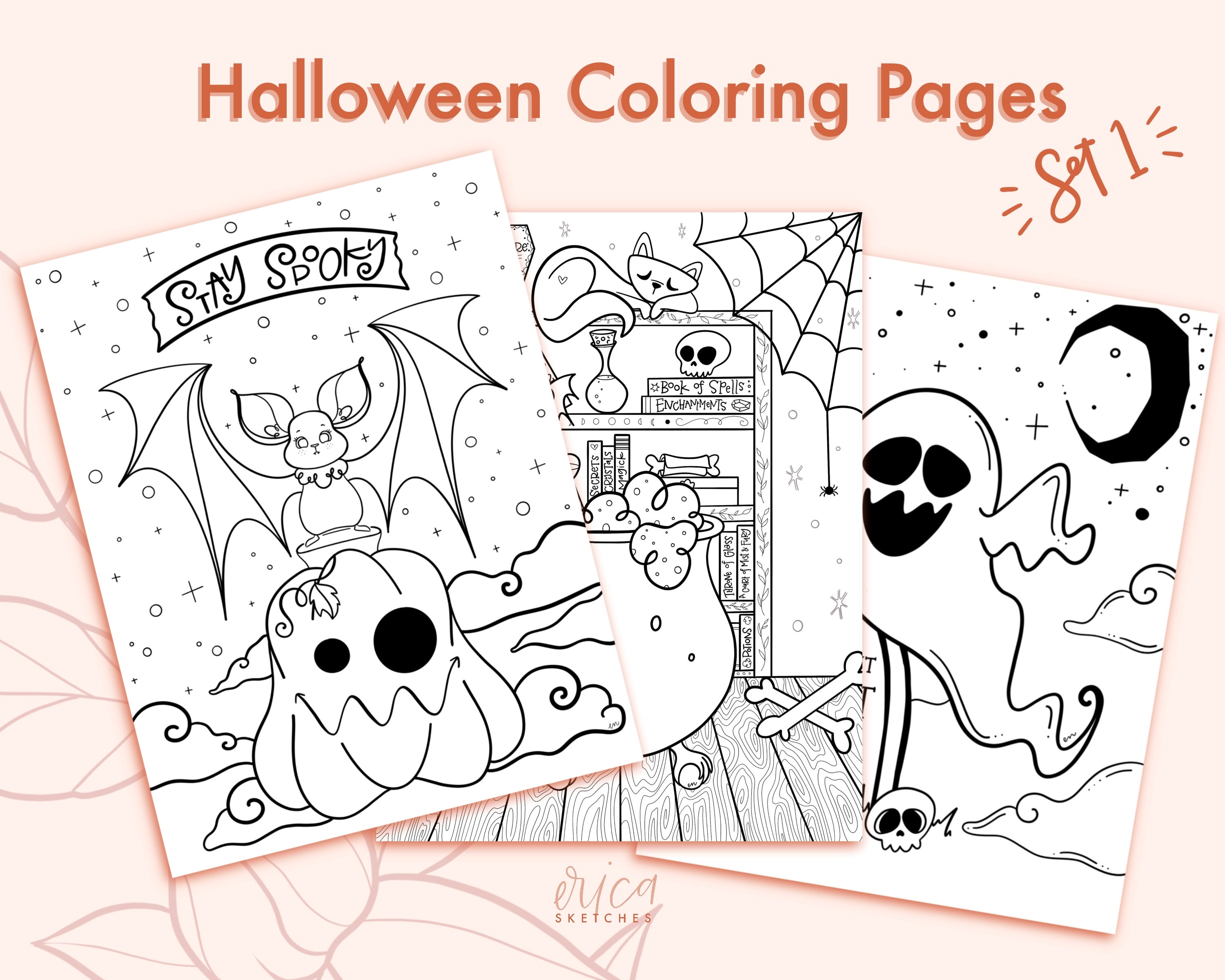 Halloween coloring pages printable fall coloring pages | Etsy