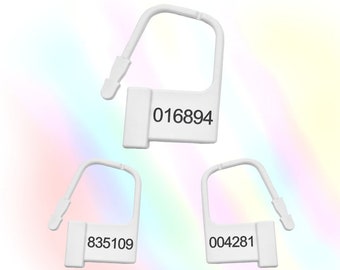 Nummerierte Keuschheitsschlösser, anpassbar – Weiß – Einweg-Keuschheitskäfig-Kunststoff-Vorhängeschlösser, Etiketten, Siegel