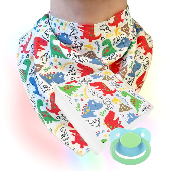 Paquete de dinosaurios ABDL - Chupete para adultos + Caja de almacenamiento + Juego de bandana - Dino v2 Agere