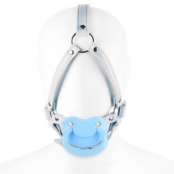 Adult Pacifier Gag Head Harness White - ABDL Dummy Gag