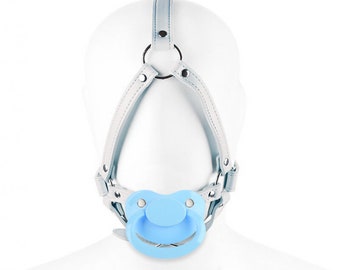 Adult Pacifier Gag Head Harness White - ABDL Dummy Gag