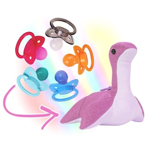 Adult Pacifier - Discreet Plush Storage - ABDL Dummy Hidden Lilac Dino Plushie