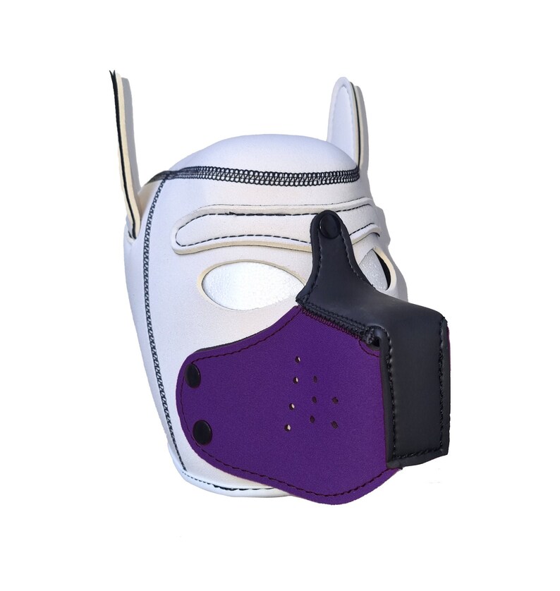Puppy Hood White Purple Pup Neoprene Mask
