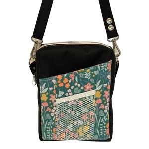 Crossbody bag, Black and green floral purse, Crossbody purse, Small carrying bag, Walking bag, Pixie