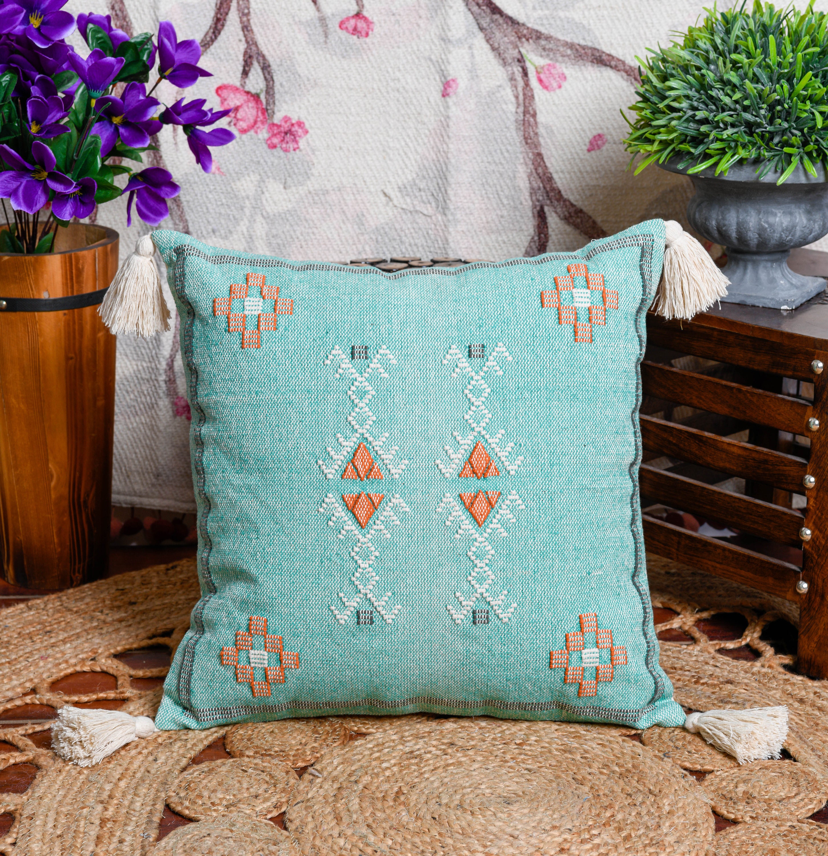 Moroccan Sabra Silk Inspired Handmade Cotton Pillow Cushion Cover Moroccan Sabra Silk Inspired Handmade Cotton Pillow Cushion Cover