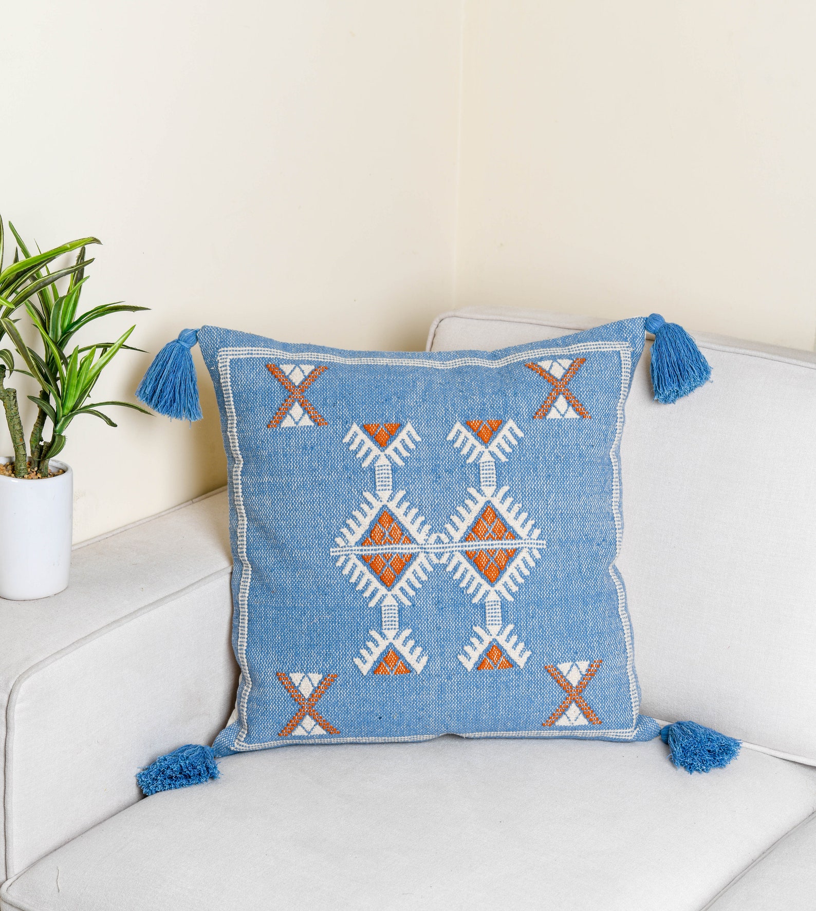 Blue Cactus Silk 18x18 Pillow Throw Bluestone Etsy