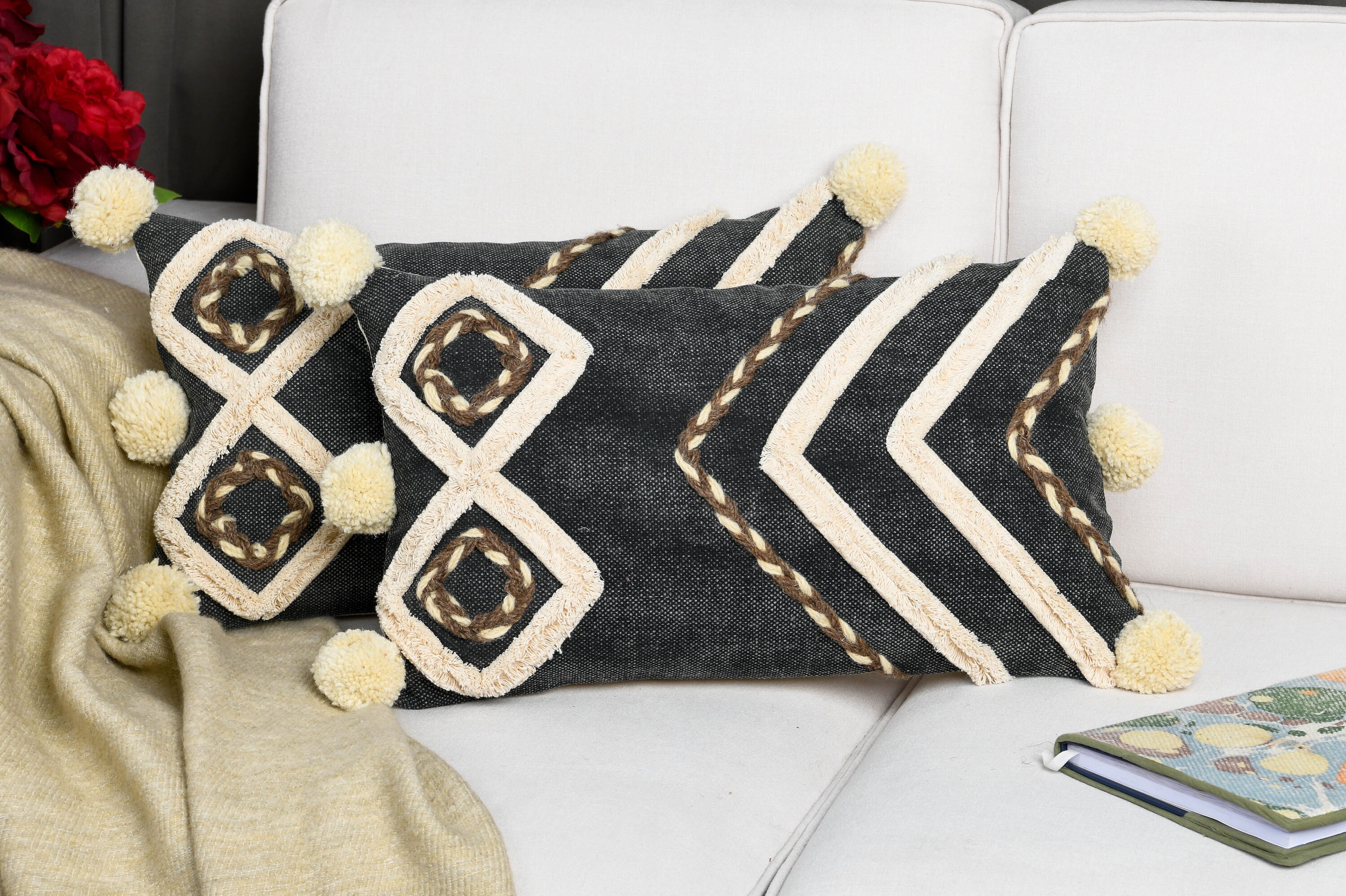 SET OF 2 Black & White Handmade Hand Woven Geometric Throw Etsy