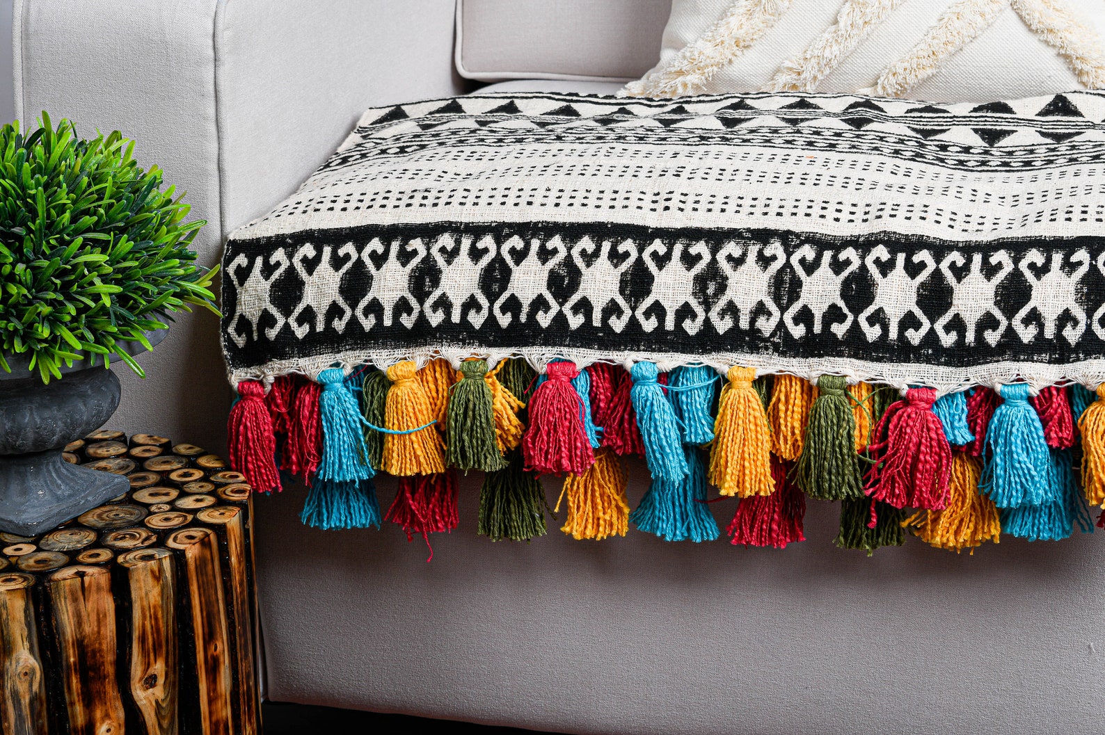 Moroccan Handmade Throw or Shawl Wrap With Multicolor Tassels Etsy UK