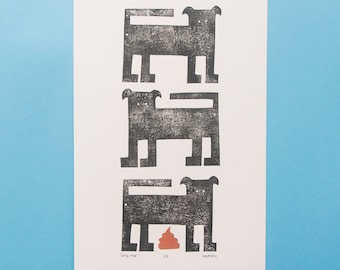 Hund Piling Print A4 Handbedruckt Druck