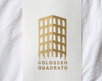Coloseo Quadrato A3 Handprinted Rome Architecture Print